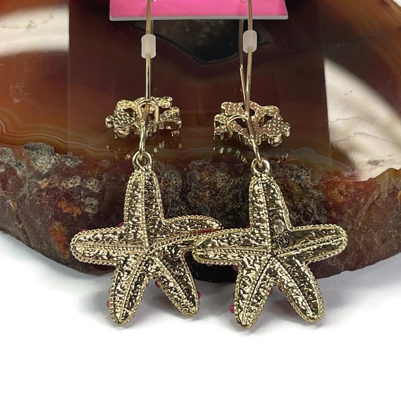 Betsey Johnson Starfish Sea Pink Rhinestones Crystals Earrings Drop Dangle - Picture 5 of 5